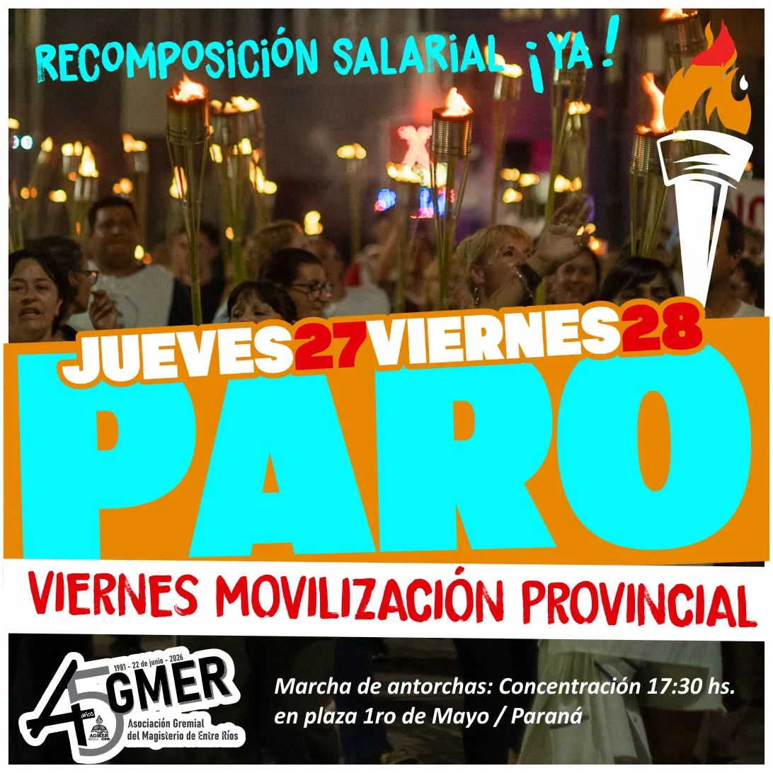 Agmer convocó a un paro docente por 48 horas y movilización provincial